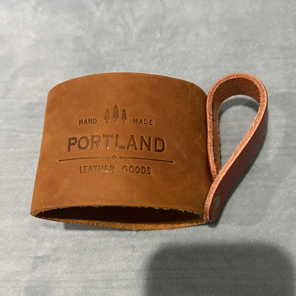 Portland Leather Goods PLG Warm Brown Leather Cup coffee Holder with Handle NWOT